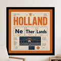 HOLLAND football poster with city names and player references.
