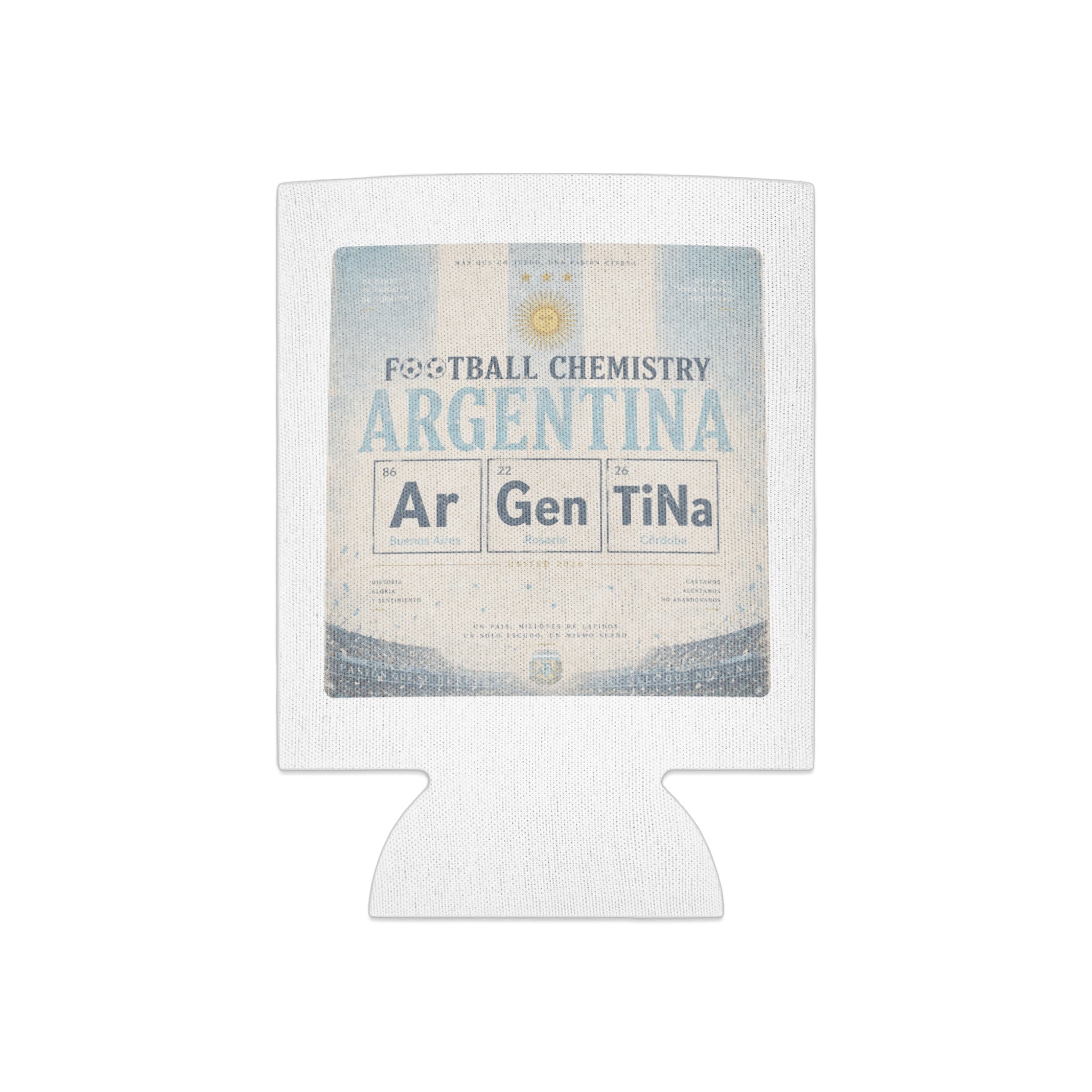Argentina Football Chemistry can cooler with atomic symbols.