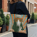 Tote bag with goat in sunglasses, hat, and shirt, featuring Empire State Building.