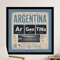 Argentina football poster with periodic table elements and patriotic slogans.
