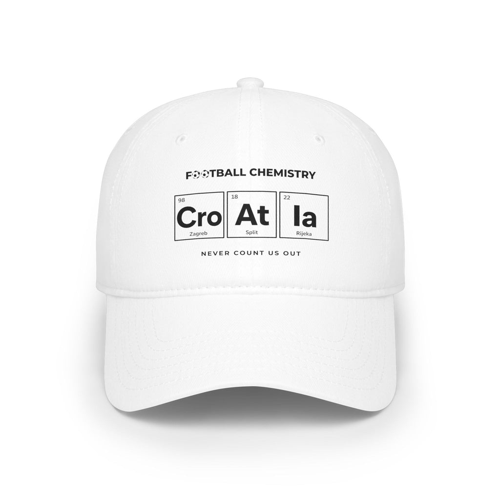 White baseball cap with "Cro At la" in periodic table style.