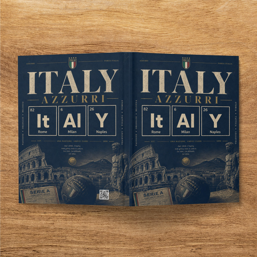 Italy Azzurri book cover with soccer imagery and text.