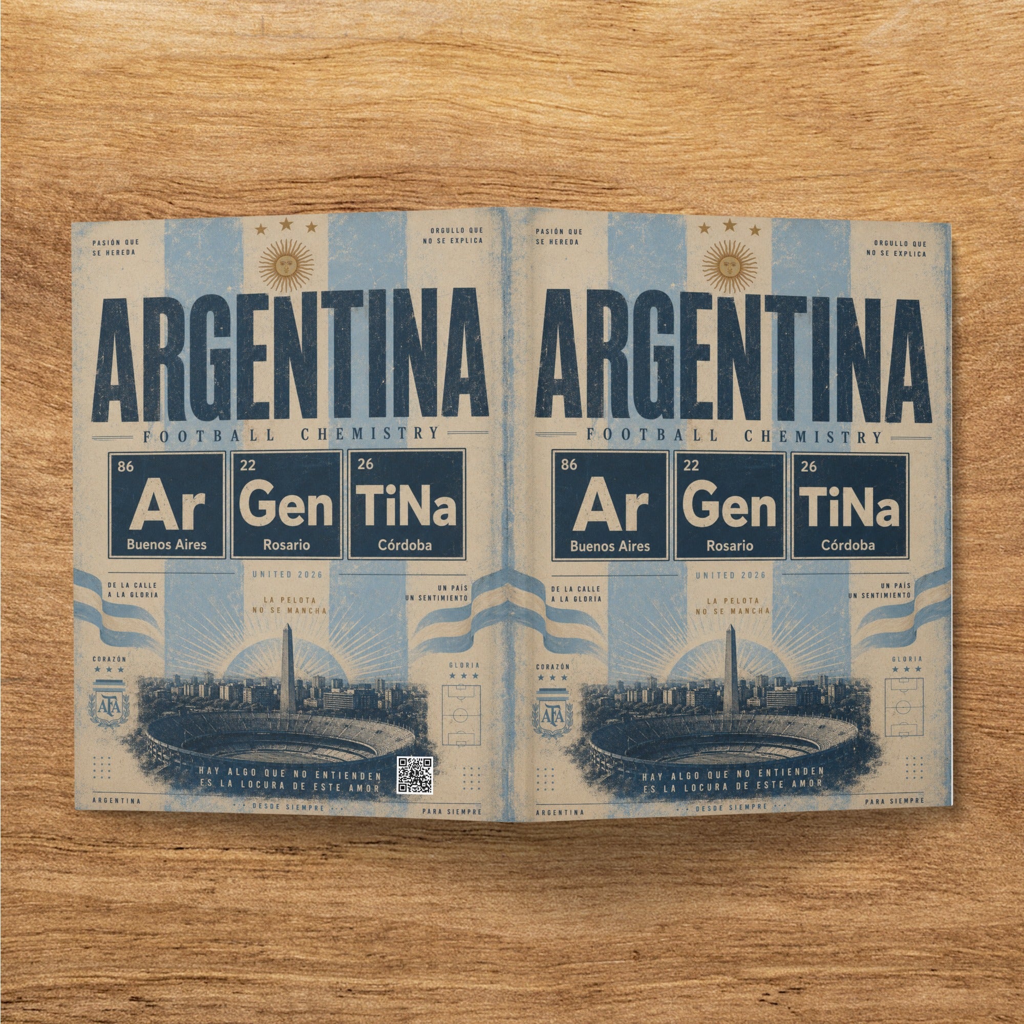 Argentina Football Chemistry book cover with player stats and city names.