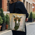 Tote bag with kangaroo wearing sunglasses and hat, New York City skyline behind.