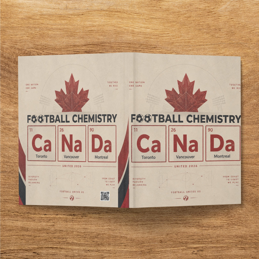 Football Chemistry logo with periodic table elements Ca, Na, Da for Toronto, Vancouver, Montreal.