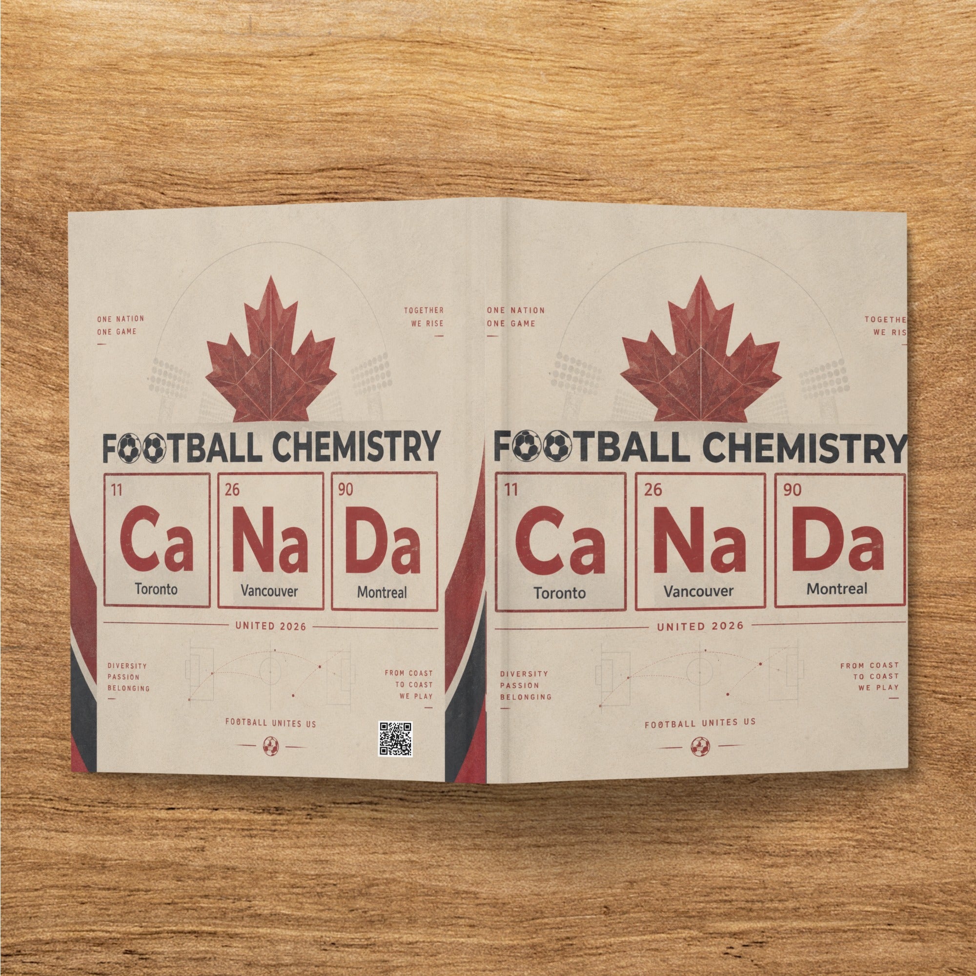 Football Chemistry logo with periodic table elements Ca, Na, Da for Toronto, Vancouver, Montreal.