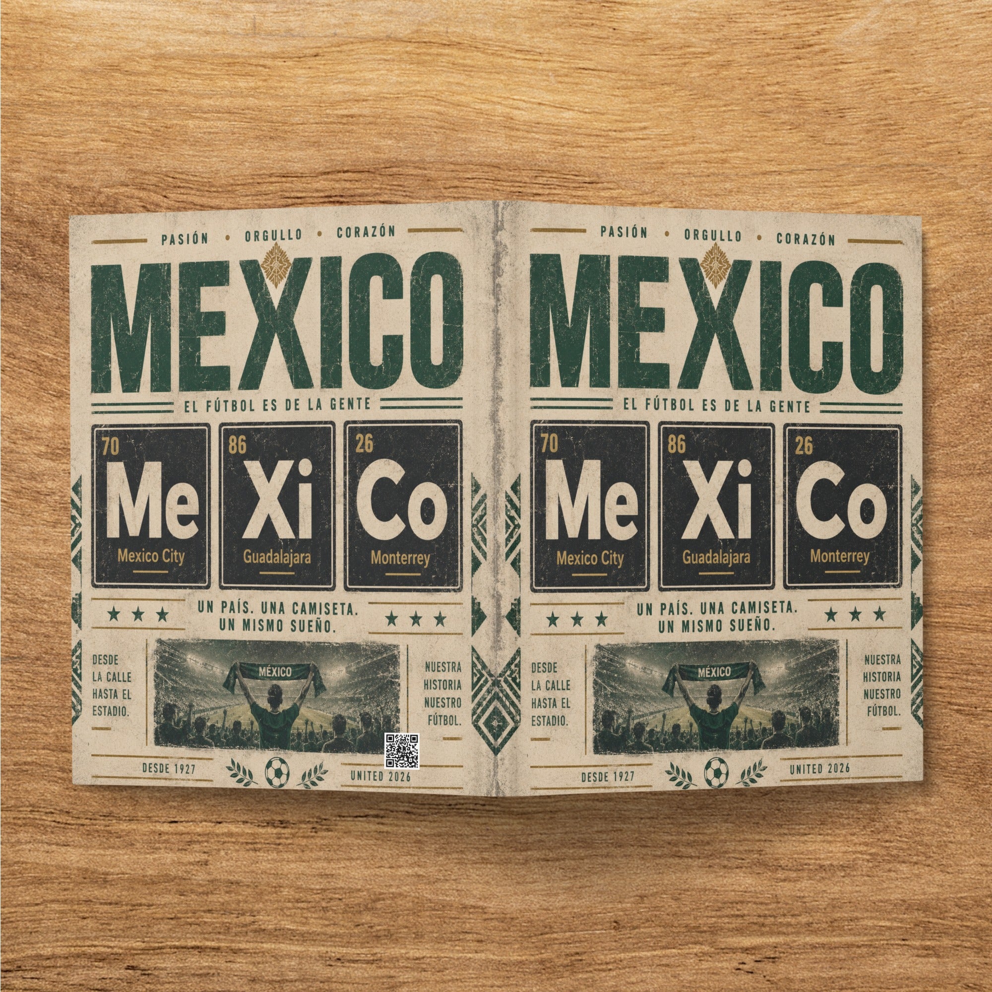 Two Mexico soccer jerseys with "MEXICO" text and stadium graphics.