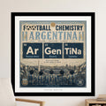 Argentina football chemistry periodic table with city names and slogan.