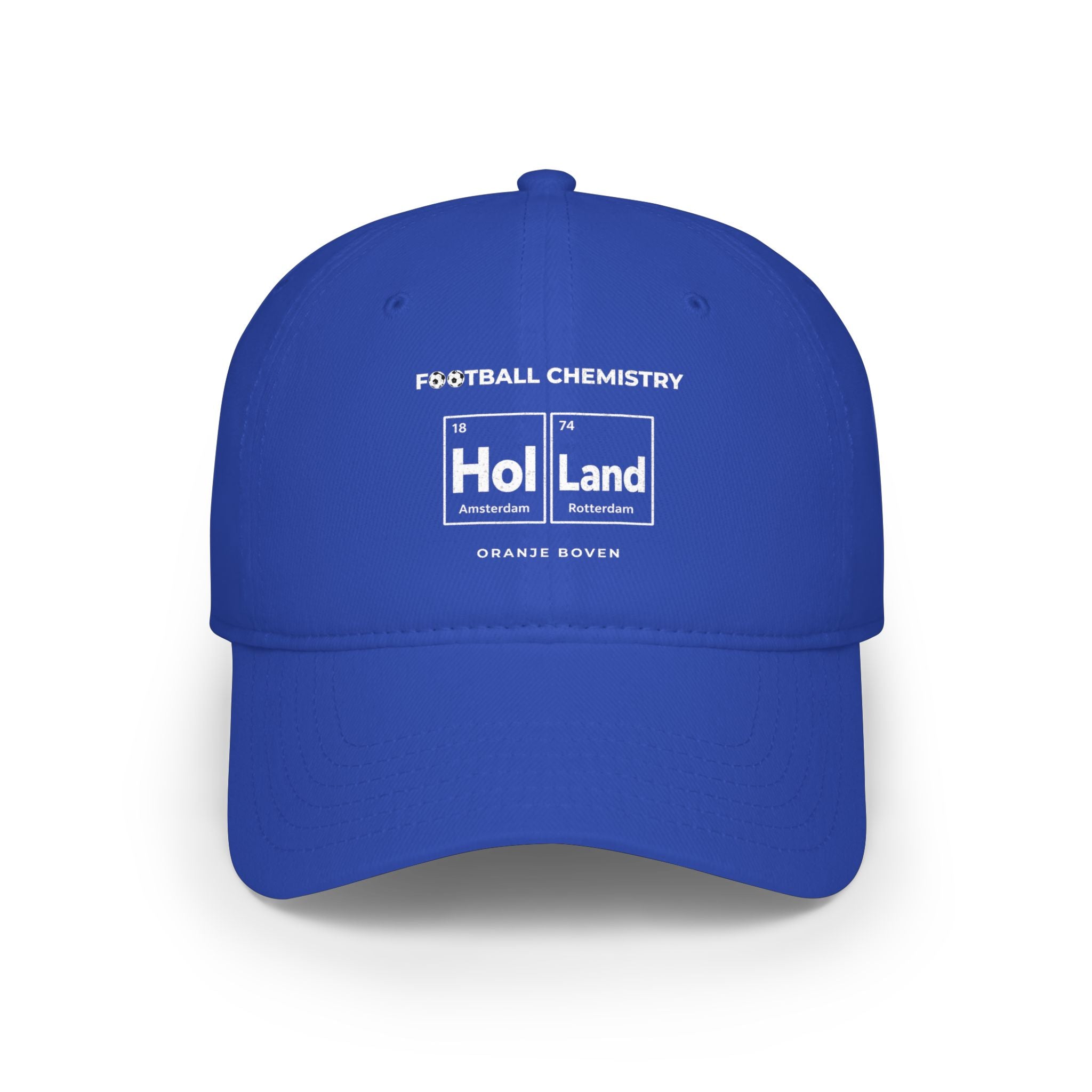 Blue baseball cap with "FOOTBALL CHEMISTRY" and "Hol Land" graphic.