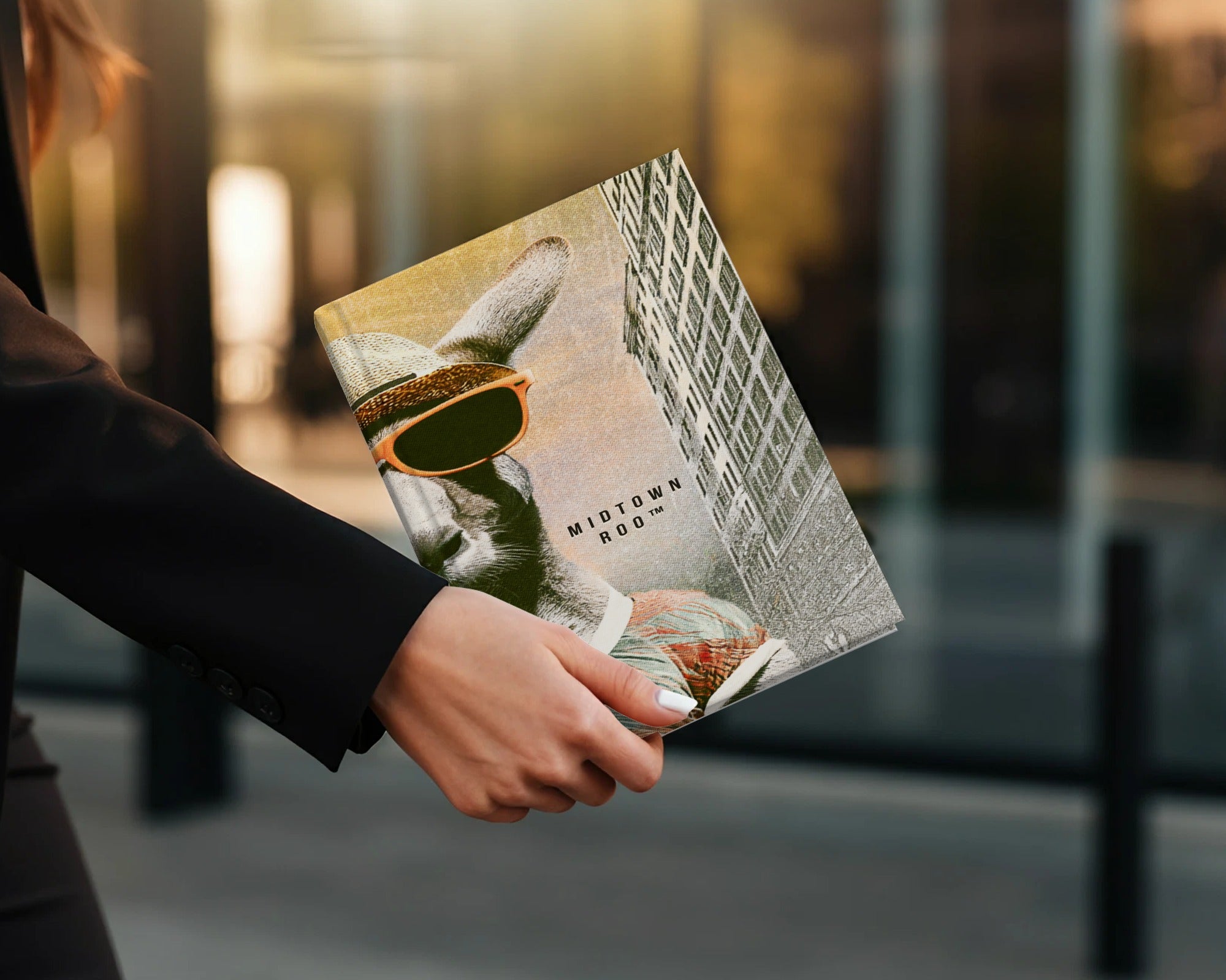 Hardcover book with kangaroo wearing sunglasses titled "MIDTOWN ROO".