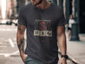 Men's dark grey t-shirt with "USA FOOTBALL CHEMISTRY" graphic.