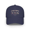 Navy baseball cap with "Football Chemistry USA" and periodic table elements U, S, Au.