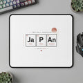 Mousepad with "Football Chemistry Japan" design featuring cities and elemental symbols.