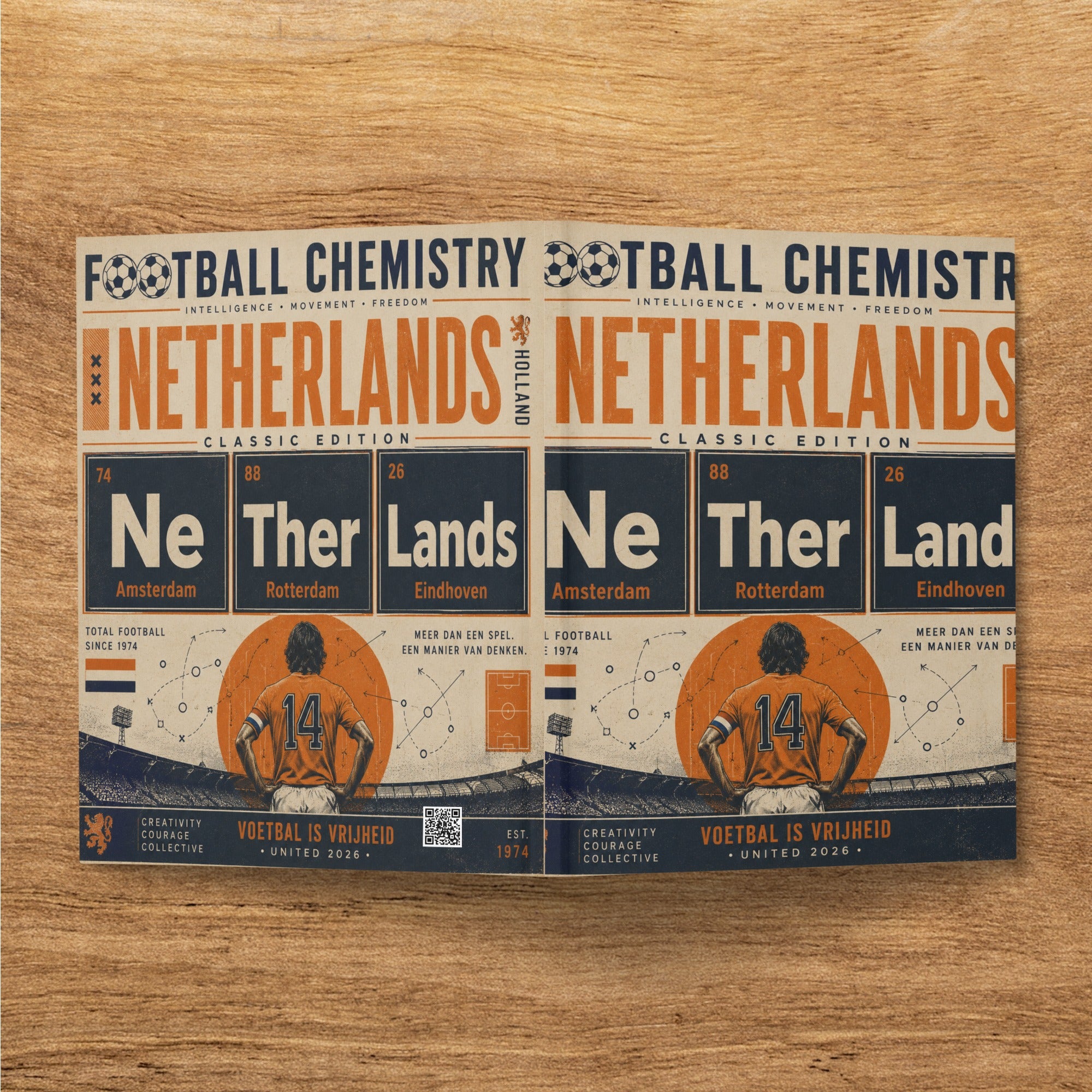 Two football posters for "Ne Ther Lands" classic edition, featuring player number 14.