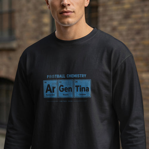 Long sleeve shirt with "Football Chemistry" and "Ar Gen Tina" design.