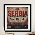 Serbia Football Chemistry poster with coat of arms and city names.