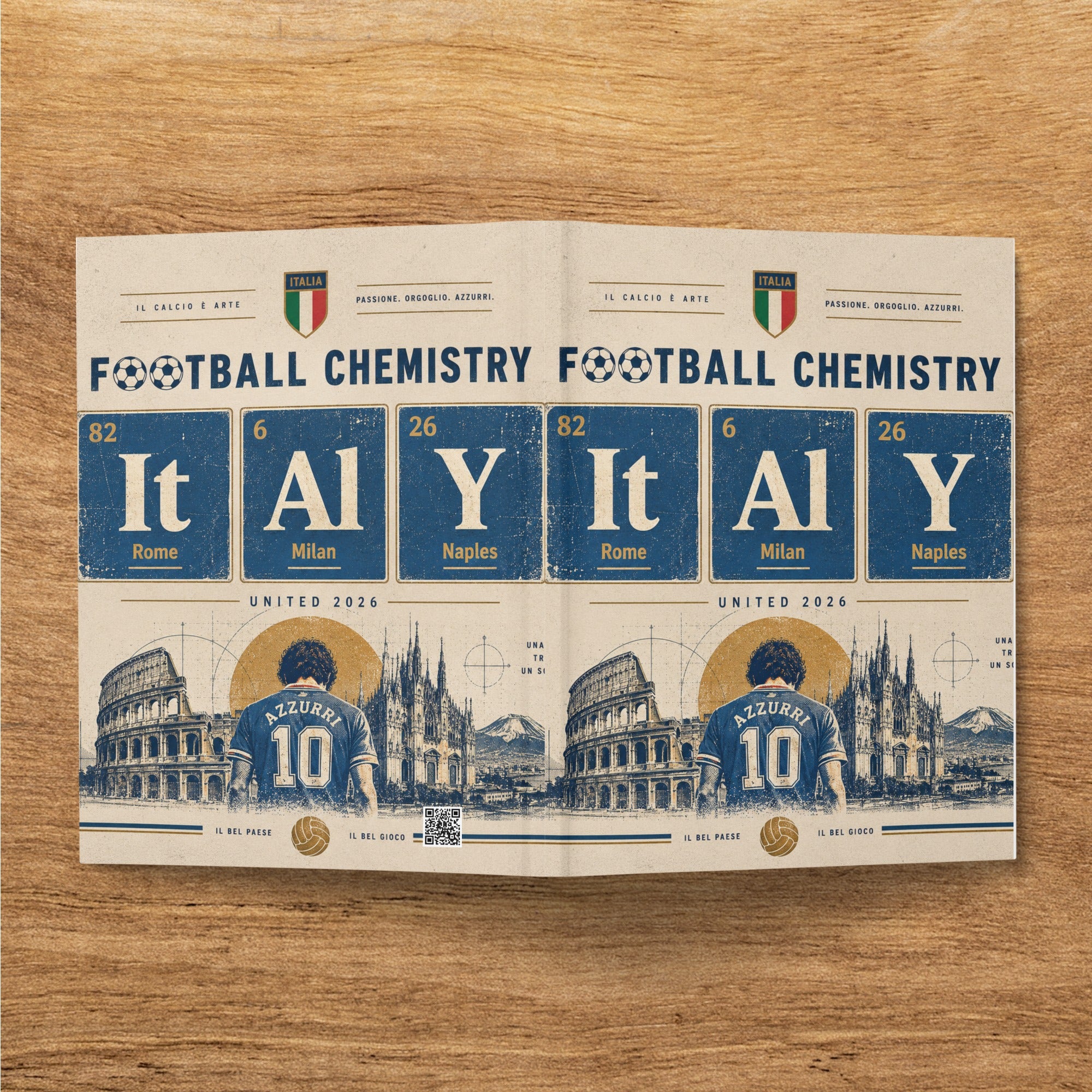 Football Chemistry graphic with Italian team elements and stadium imagery.
