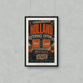 Holland Terrace Edition poster with football themes, two cities, and Dutch text.