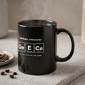 Black mug with "Football Chemistry" and periodic table element design.