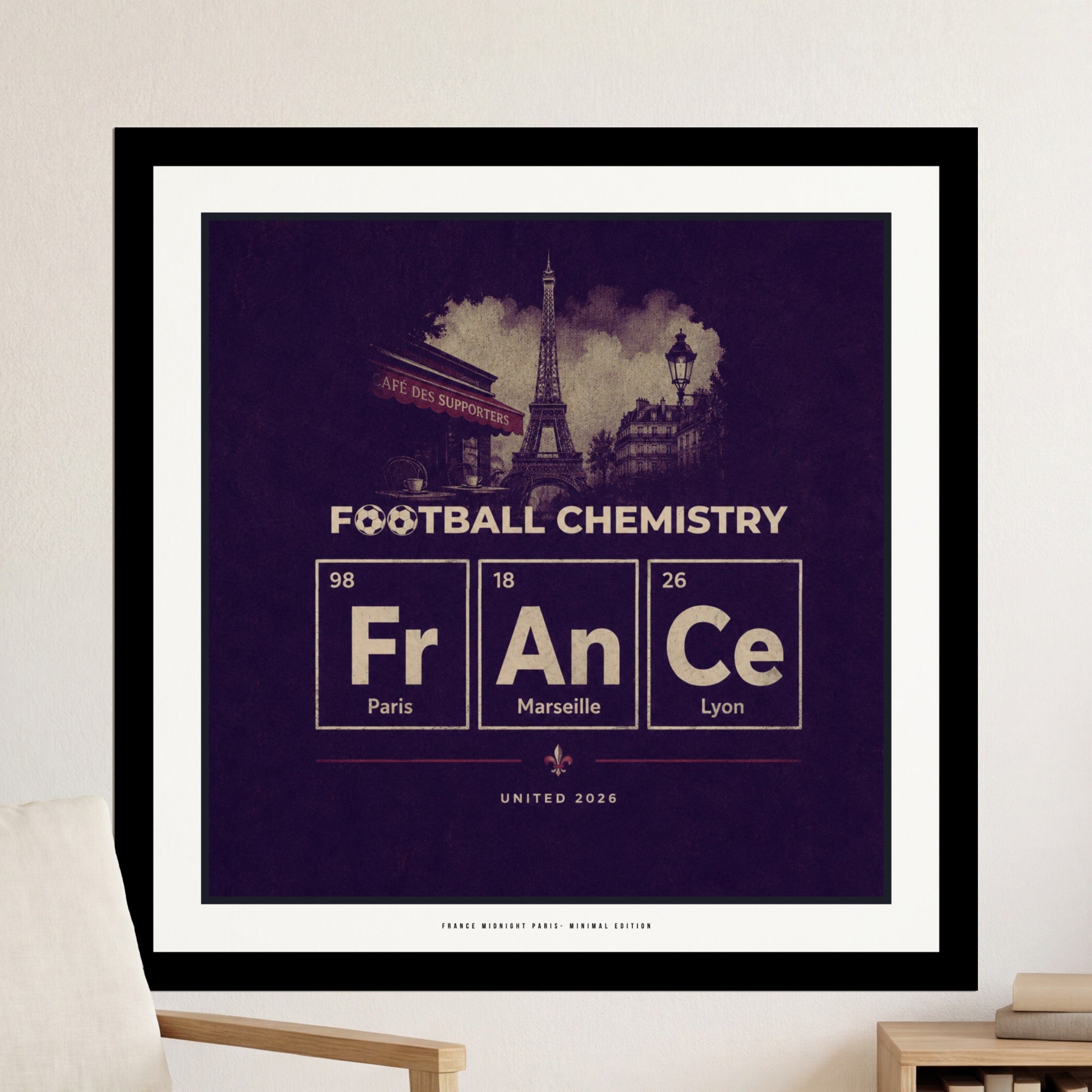 Periodic table of elements with football team cities: Paris, Marseille, Lyon.