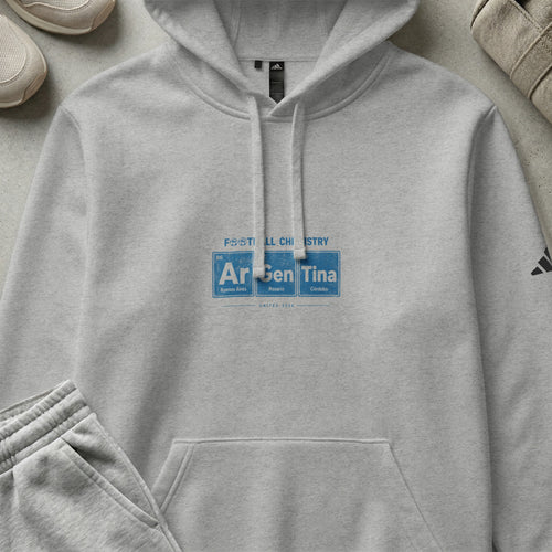 Grey Adidas hoodie with "FOOTBALL CHEMISTRY" and "Argentina" text.