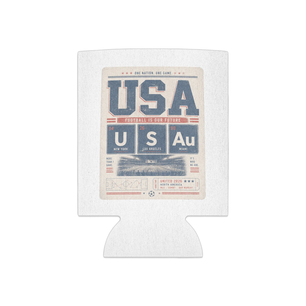 USA and Periodic Table elements on a textile drink koozie.