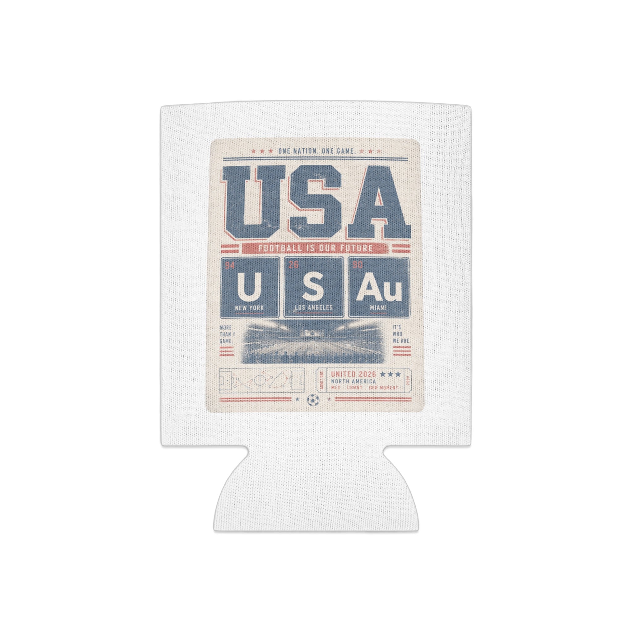 USA and Periodic Table elements on a textile drink koozie.