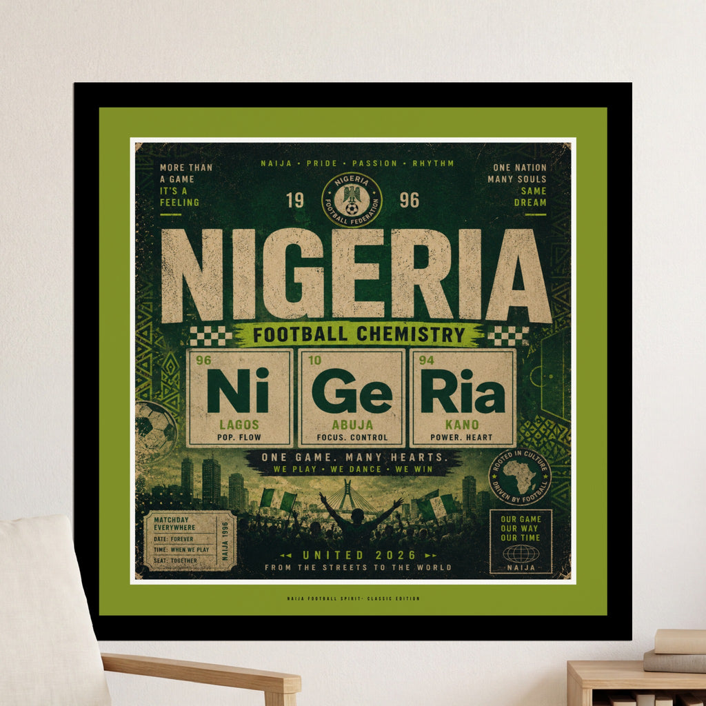Nigeria Football Chemistry design with NAIJA 1996 logo and city names.