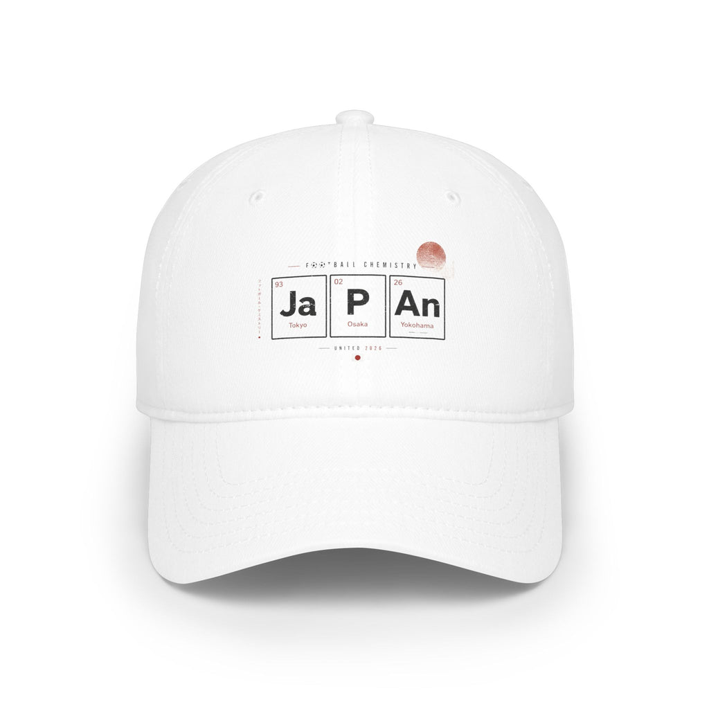 White baseball cap with "FOOTBALL CHEMISTRY" and periodic table elements.