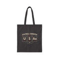 Tote bag with "FOOTBALL CHEMISTRY U S Au UNITED 2026" text and periodic table elements.