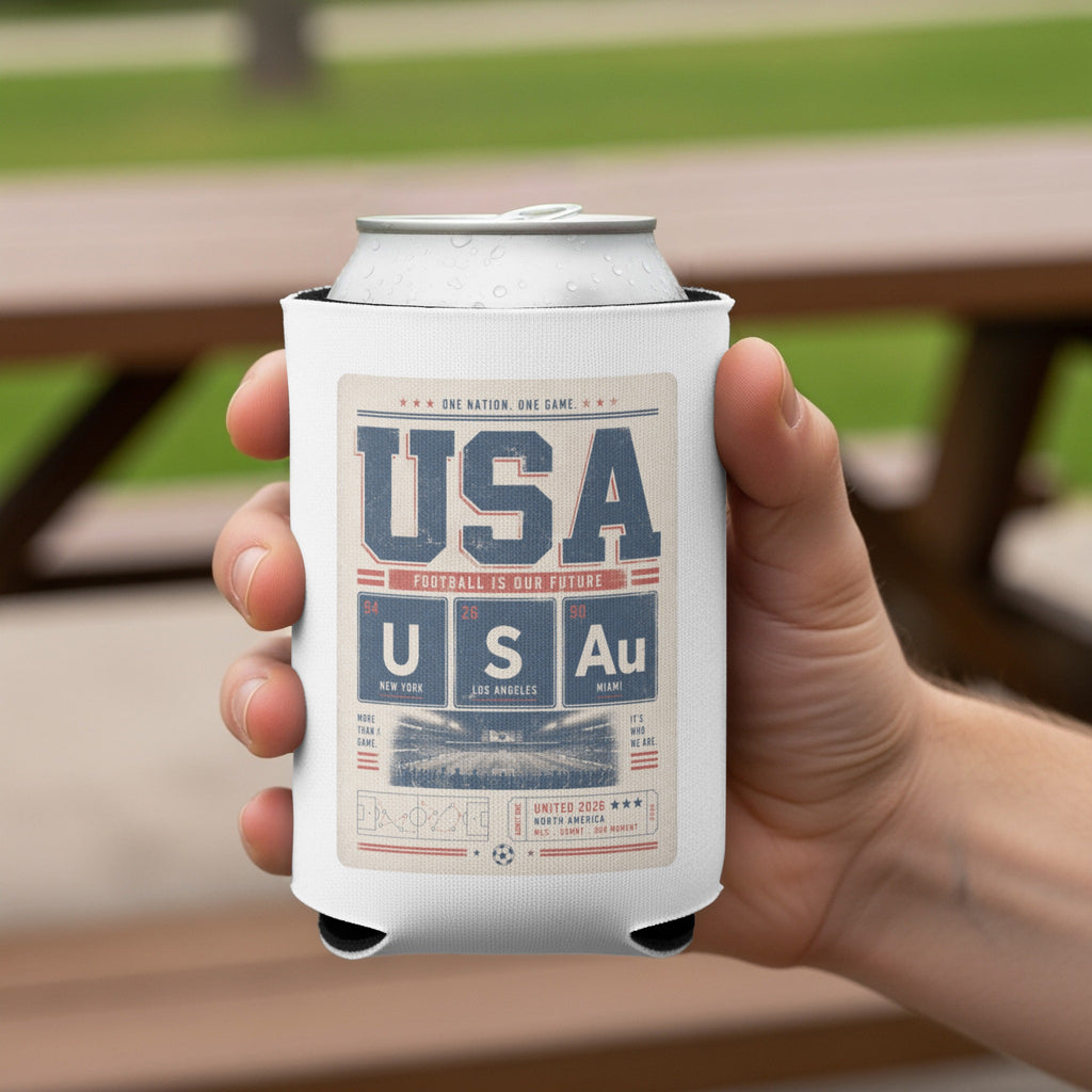 USA Football is our Future can cooler with US cities and soccer imagery.