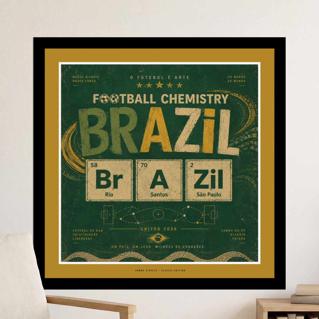 Brazil Football Chemistry poster with Periodic Table elements.