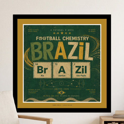 Brazil Football Chemistry poster with Periodic Table elements.