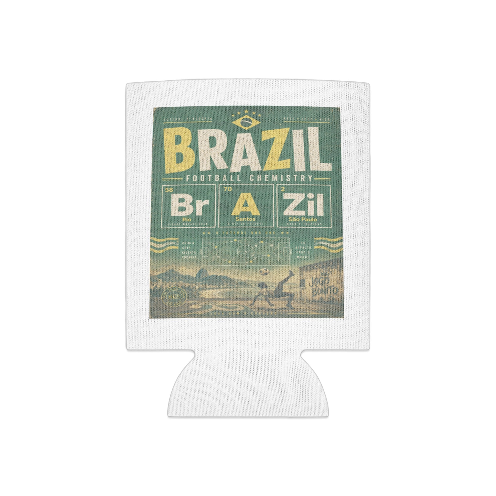 "Brazil Football Chemistry" graphic with player and stadium elements.