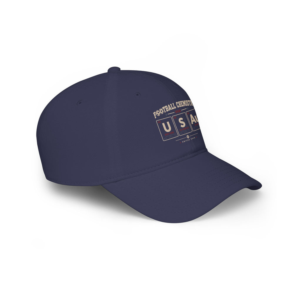 Navy blue baseball cap with "FOOTBALL CHEMISTRY" and "USA" text.