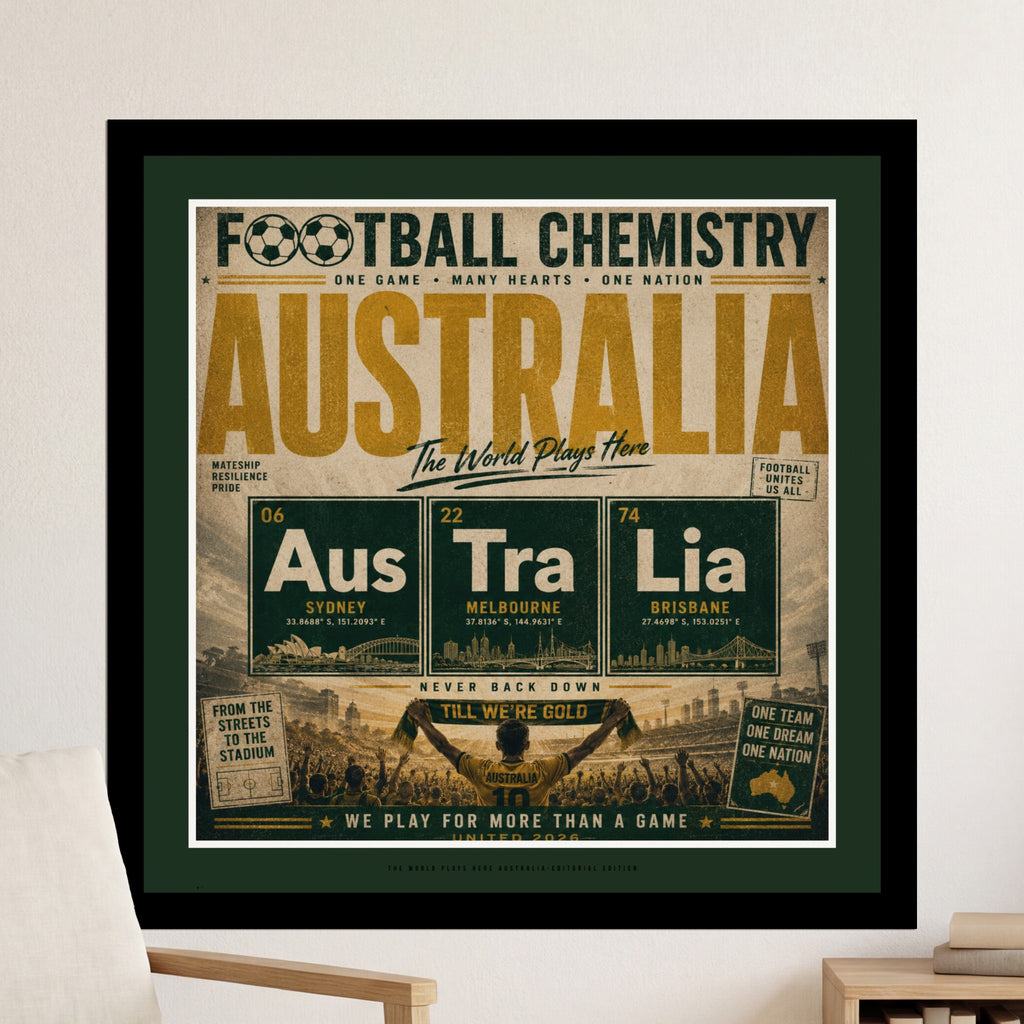 Football Chemistry Australia design featuring key cities and inspirational text.