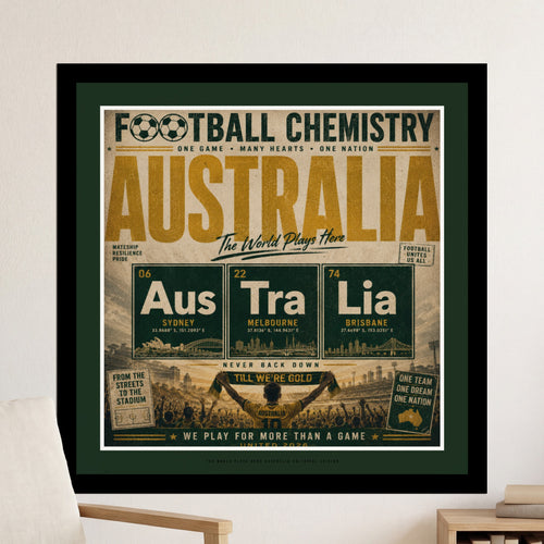 Football Chemistry Australia design featuring key cities and inspirational text.