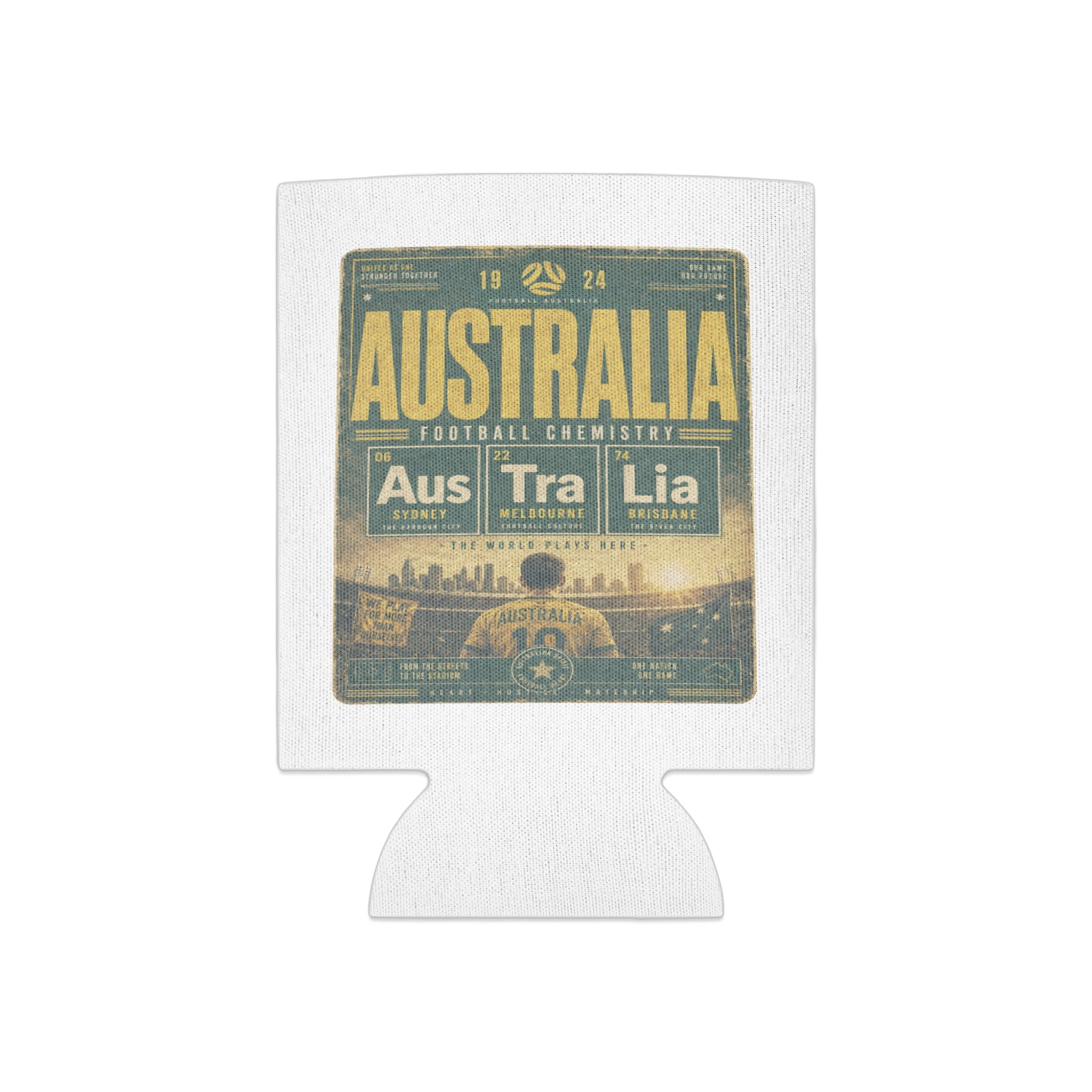 Australia football chemistry design with team names and city locations.