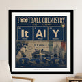 Periodic table art with "It AlY" and Italian football team silhouette.