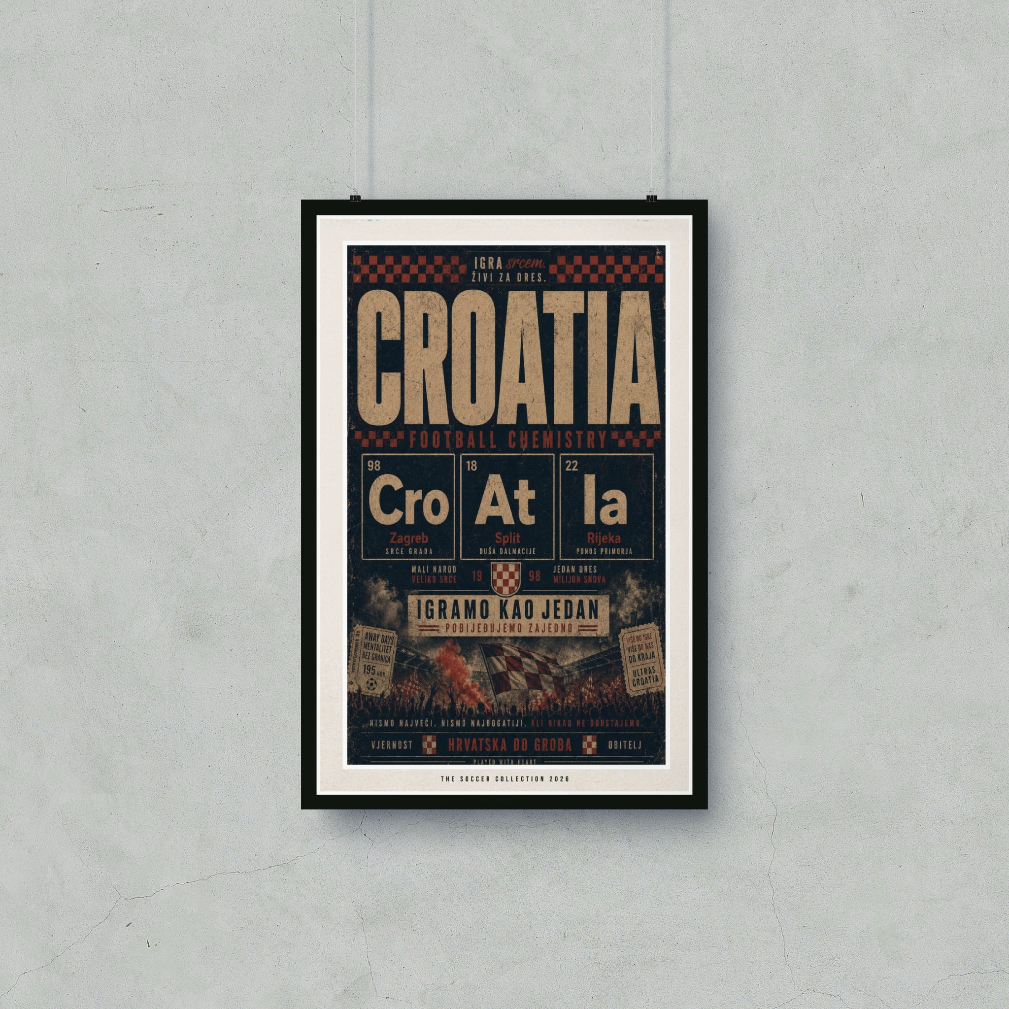 Croatia football chemistry poster with player stats and city names.