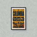 Colombia football chemistry poster with cities, coffee, and soccer themes.
