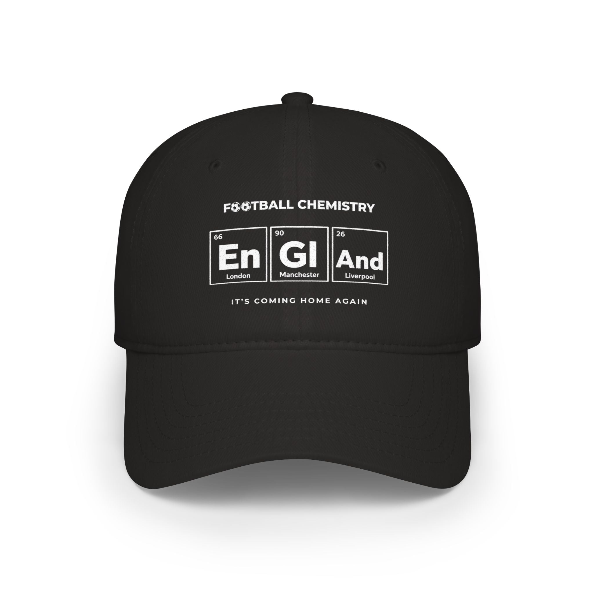 Black baseball cap with "Football Chemistry" and "En GI And" design.