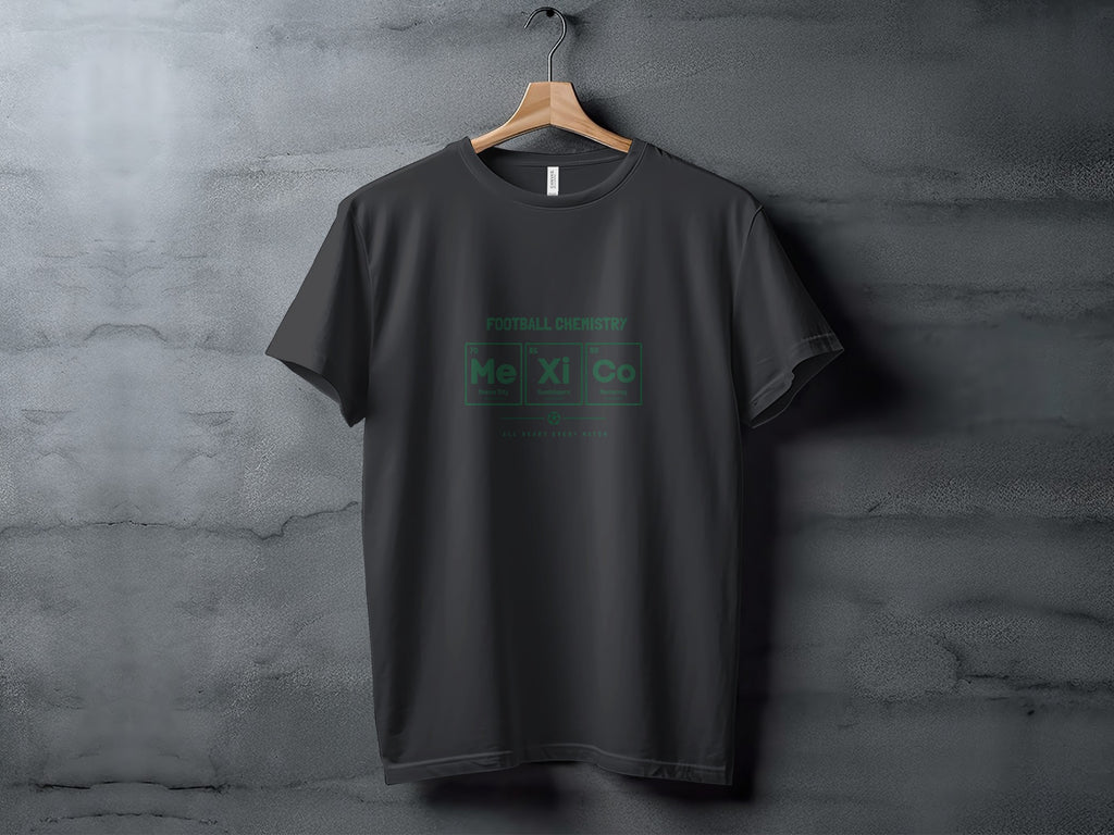 Dark t-shirt with "Football Chemistry" and periodic table elements.