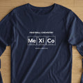 Navy long-sleeve shirt with "Football Chemistry Mexico City Guadalajara Monterrey" design.