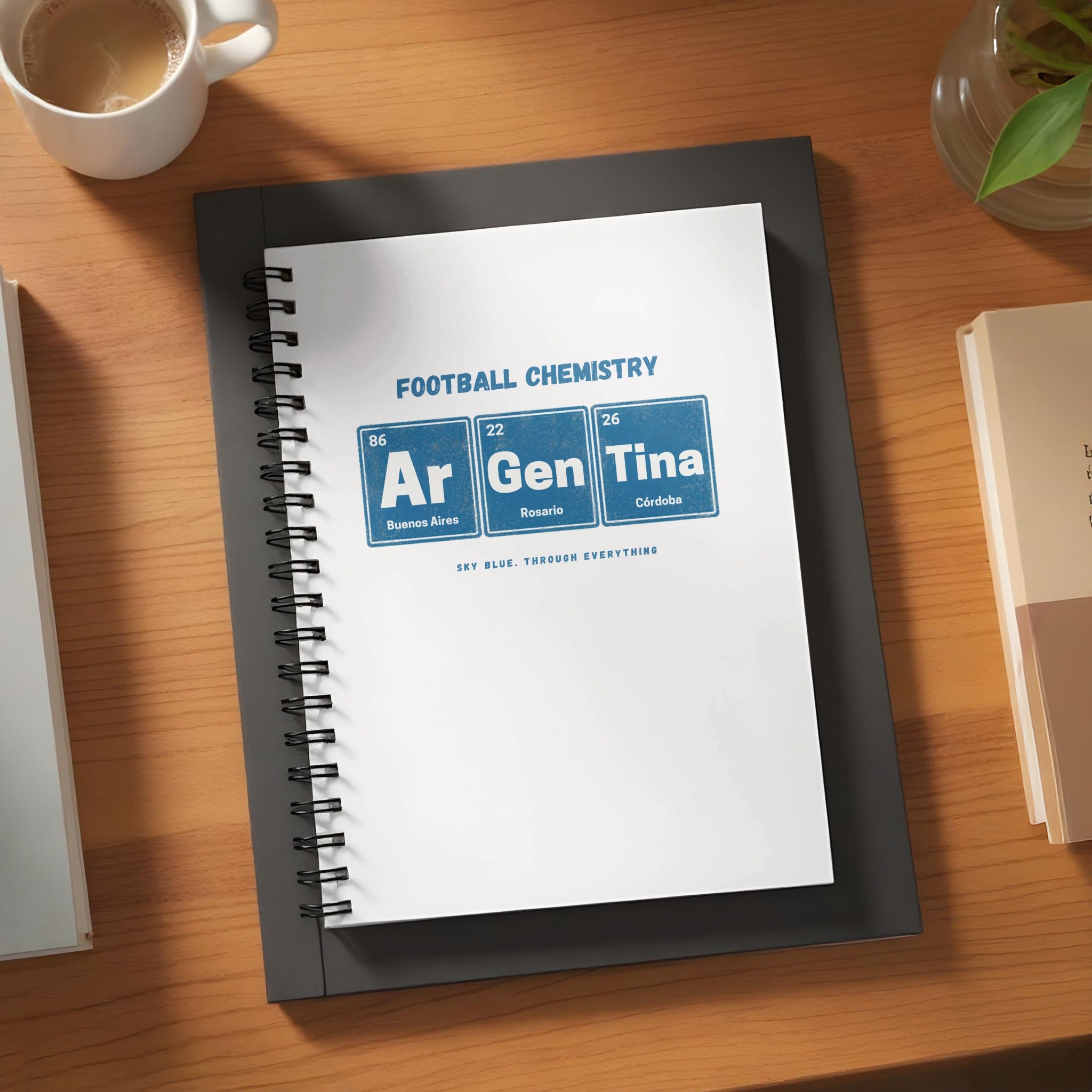 Football Chemistry Argentina design with periodic table elements, Buenos Aires, Rosario, Córdoba.