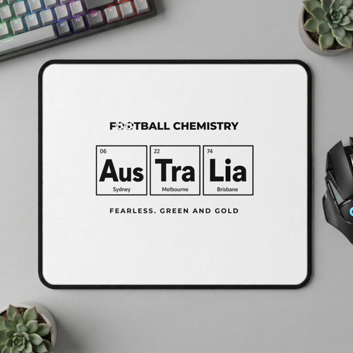 "Football Chemistry" design with periodic table elements representing Australia.