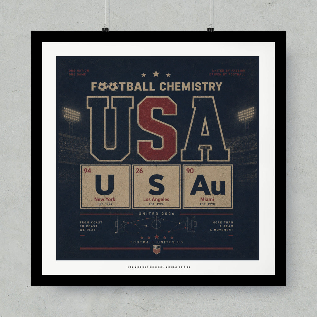 Football Chemistry USA graphic with team elements and periodic table symbols.