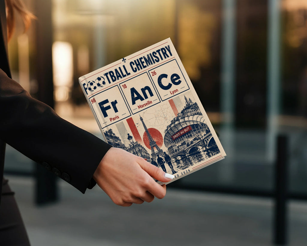 Football Chemistry magazine cover with city names and chemical symbols.