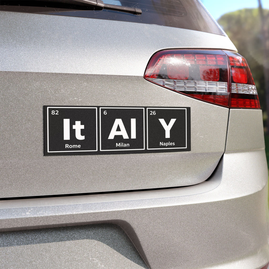 Itinerary magnet with Rome, Milan, and Naples represented by periodic table elements.