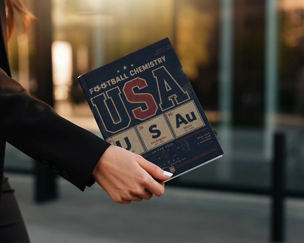 Notebook with "Football Chemistry USA" design featuring periodic table elements.